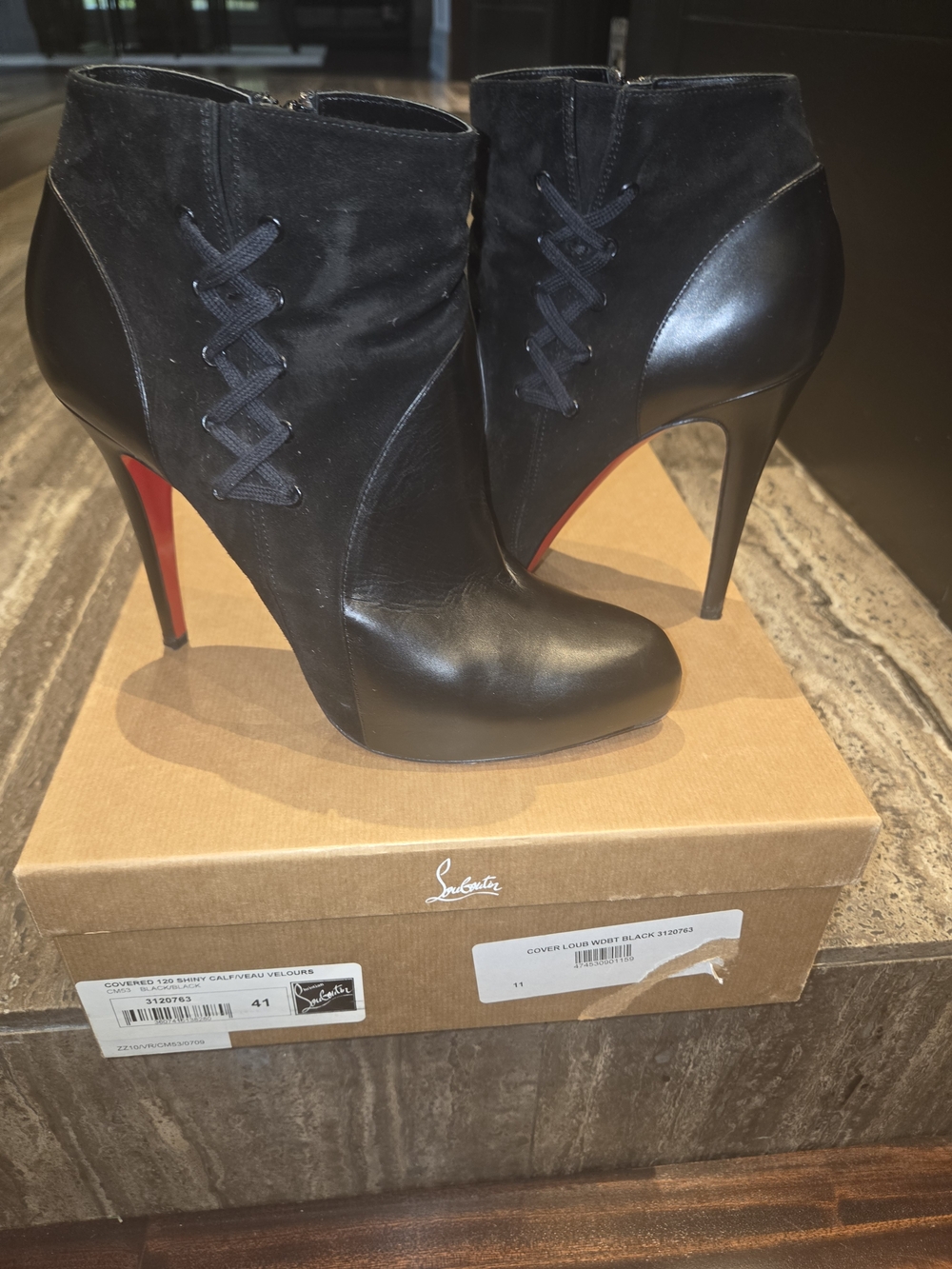 Christian Louboutin Black Leather & Suede Ankle Booties - Women's